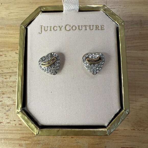 Juicy Couture Heart-Shaped Rhinestone Paved Stud Earrings Gold & Silver-Tone - Picture 10 of 11